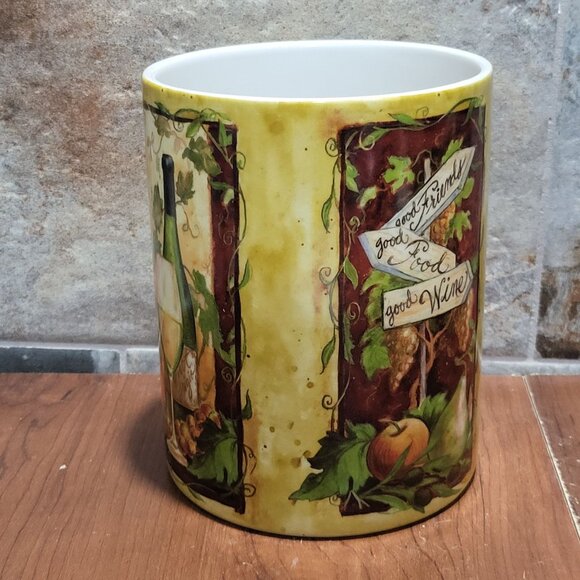 Decorative Crock Wine Chiller Vase Utensil Holder Good Friends Food Wine - Picture 5 of 10